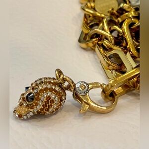 RARE EUC HENRI BENDEL SKULL BRACELET GOLD TONED CHUNKY CHAIN CRYSTAL SKULL CHARM